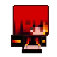 a pixel art of a person with red hair and a black shirt