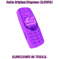 a purple nokia phone with the words nokia original ringtone slowed slowlicious on tumblr below it