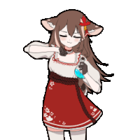 a pixel art of a girl in a red dress