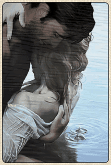 a painting of a man kissing a woman with the name vica on the bottom right