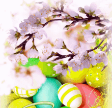 cherry blossoms happy easter easter bunny easter basket easter eggs