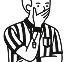 a black and white drawing of a referee with his hand on his mouth