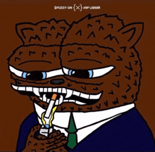 a cartoon of a bear smoking a cigarette with the words $ fuzzy on xrp ledger underneath