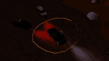 a video game scene with a police car and a black car in the middle