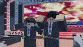 two roblox characters standing in front of a sign that says executive officer on it