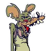 a cartoon drawing of a rat with a very large mouth