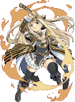 a girl with long blonde hair is holding a sword in her right hand