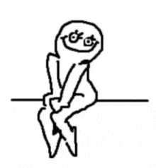 a black and white drawing of a stick figure sitting on a wall with a smiley face on his face .