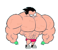 robin from teen titans go is a very muscular cartoon character without a shirt and shorts .