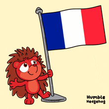 a cartoon of a hedgehog holding a french flag with humble hedgehog written on the bottom