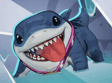 a drawing of a shark with a pink leash around its neck
