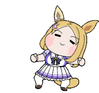 a cartoon of a girl wearing a purple and white dress and ears .