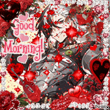a collage of hearts and roses with the words " good morning "