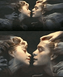 a man and a woman are touching each other 's faces in a painting