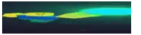 a blue and yellow light is coming out of a blue object on a black background .