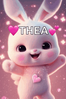 a bunny with the name thea on its chest