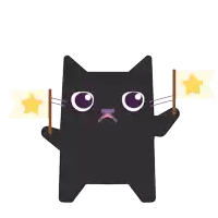 an illustration of a black cat holding a flag with chinese writing