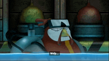 a cartoon character is wearing a goggles and the word welp is above him