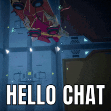a picture of a hover board with the words hello chat on it
