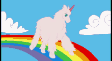 pink fluffy unicorn dancing on the rainbow