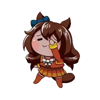 a cartoon drawing of a girl with long brown hair and a blue bow