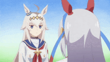 two anime characters are standing next to each other with one wearing a sailor uniform