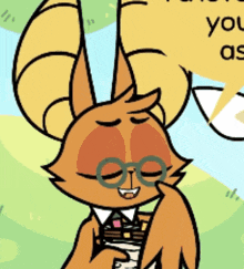 a cartoon cat wearing glasses and a yellow speech bubble that says " you ass "