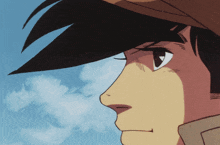 a close up of a man 's face with a hat on