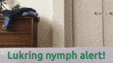 a sign that says lukring nymph alert in green