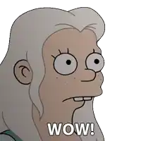 a cartoon character with a surprised expression and the words wow