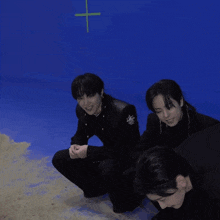 a man in a black shirt is doing push ups