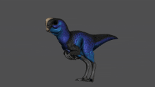 a blue and black dinosaur with a large beak