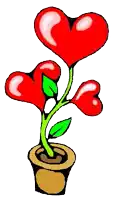 a cartoon drawing of a potted plant with hearts growing out of it