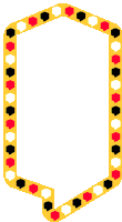 a yellow frame with red black and white hexagons on it