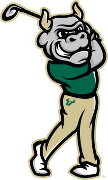 a cartoon of a bull swinging a golf club with the letters tm below it