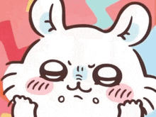 a close up of a cartoon hamster 's face with a pink nose and a pink cheek .