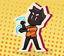 a cartoon drawing of a person holding a sword with a yellow background