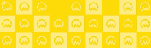 a yellow checkered background with the word mew written in black