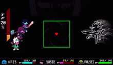 a screenshot of a video game with a character named kris and susie