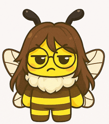 a cartoon of a bee with glasses and a sad face