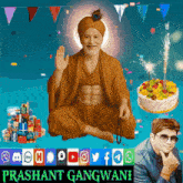 a poster for prashant gangwani shows a man sitting in a lotus position
