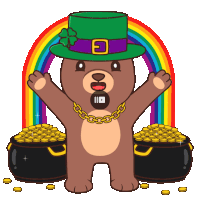 a cartoon of a bear wearing a leprechaun hat and a chain around his neck