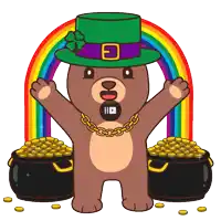 a cartoon of a bear wearing a leprechaun hat and a chain around his neck