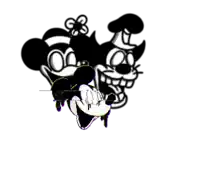 a black and white drawing of mickey mouse , minnie mouse and felix the cat .