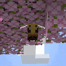 a bee is flying through a cherry blossom tree