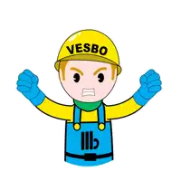 a cartoon drawing of a man wearing a yellow helmet that says vesbo