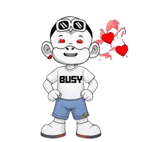 a cartoon character wearing a white shirt that says busy