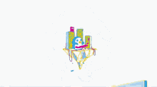 a cartoon drawing of a robot with a skull in a gift box