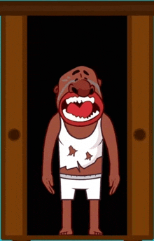 a cartoon character is standing in a dark room