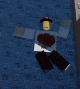 a roblox character with a bloody chest is laying on the floor
